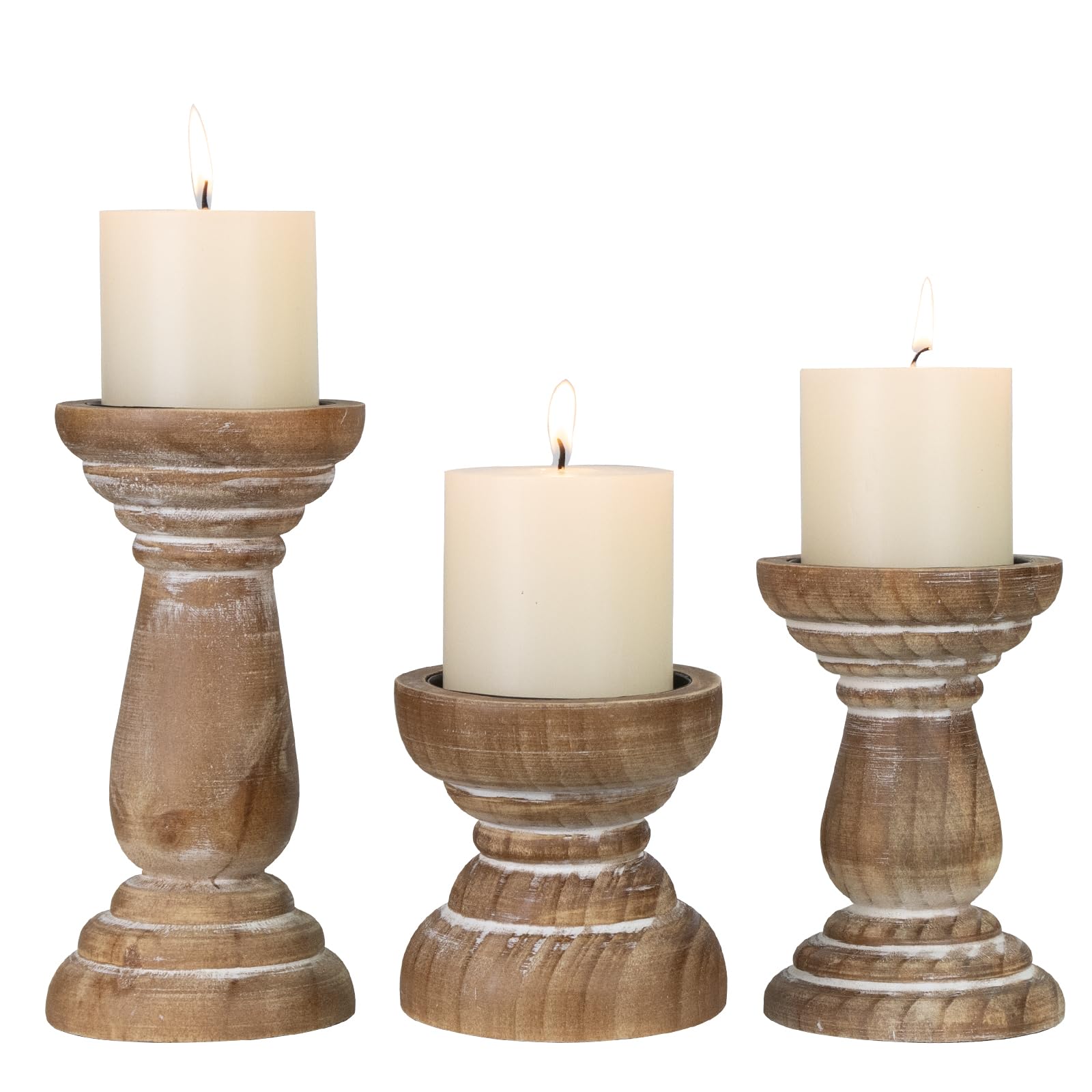 Vintage Farmhouse Brown Pillar Candle — Set of 3