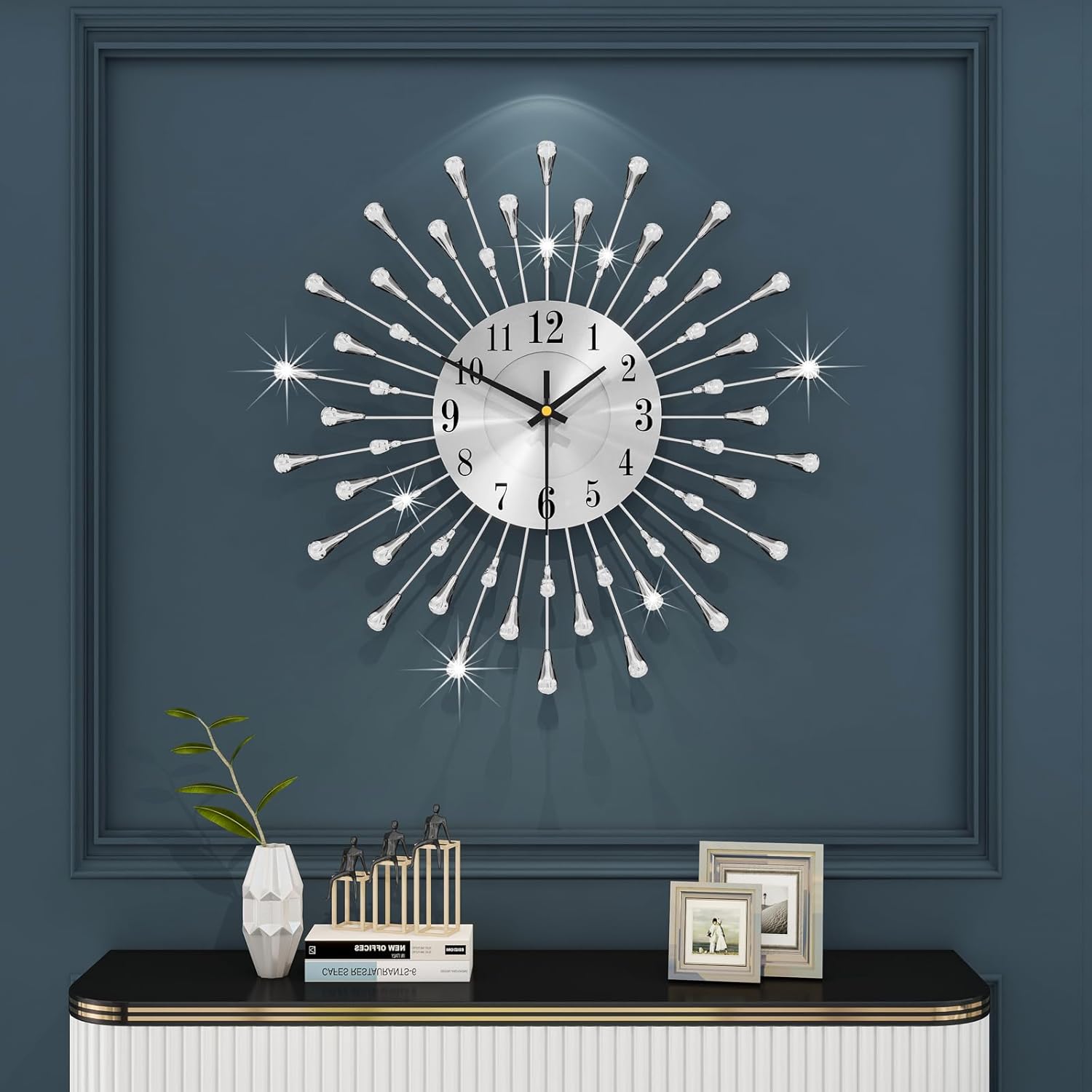 Battery Operated Luxe Black Wall Decor — 24" — Silver