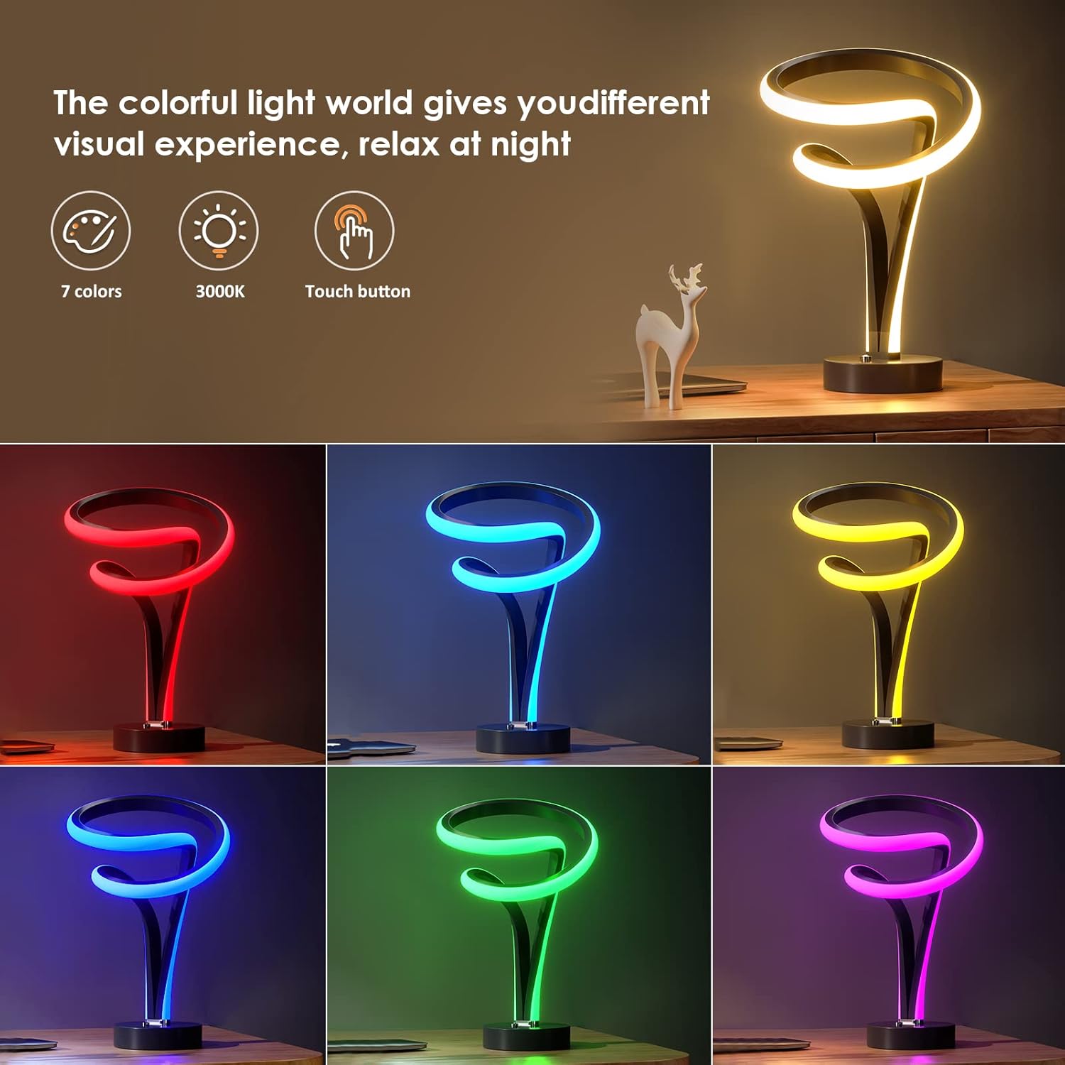 Dimmable Modern Metal Nightstand Lamp — 10-Light - View 2