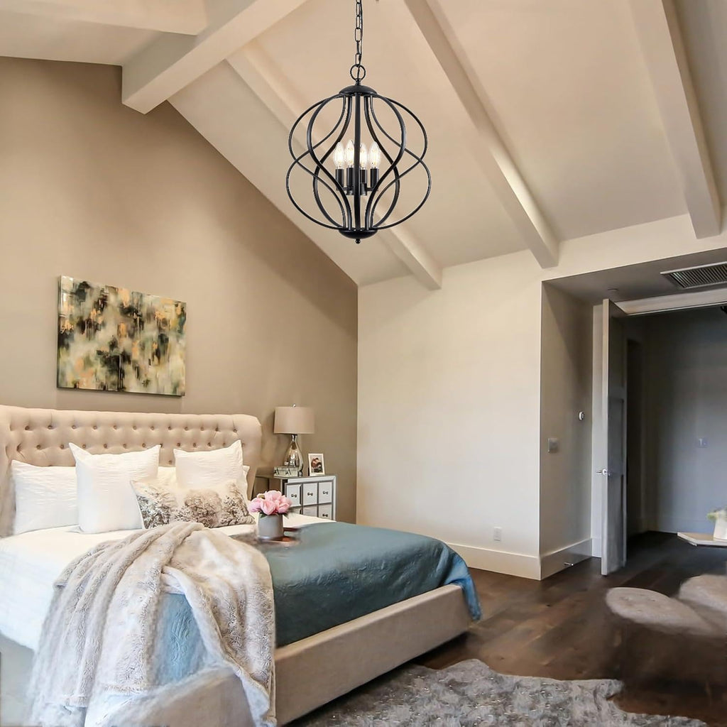 Modern Black Chandelier — 4-Light - View 6