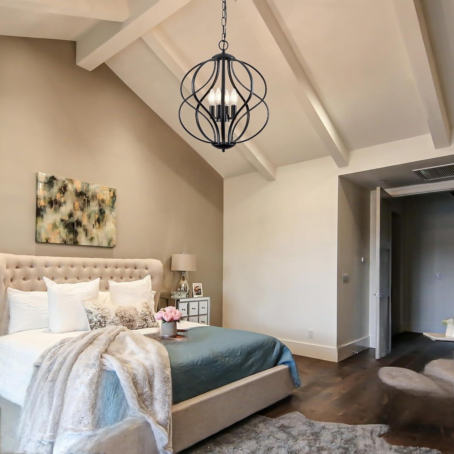 Modern Black Chandelier — 4-Light - View 6