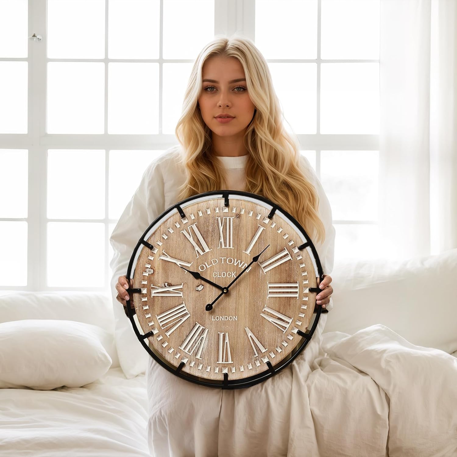 Vintage Farmhouse Brown Wall Clock — 24" — Brown