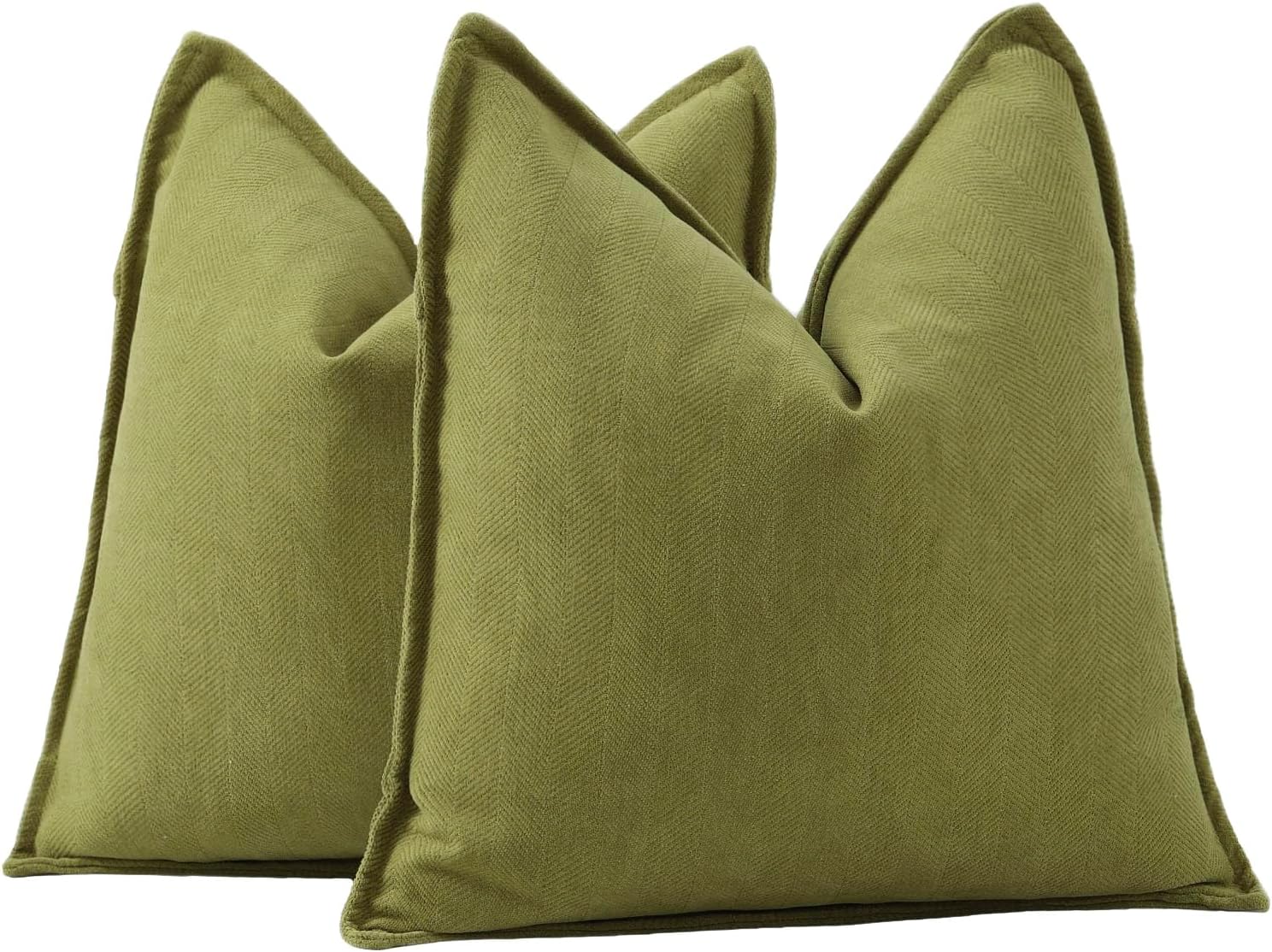 Chenille Boho Beige Throw Pillow Cover — 20" — Moss Green