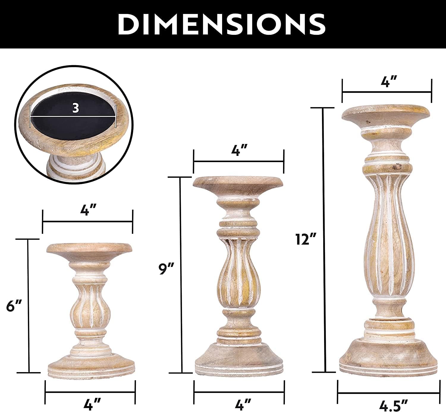 Black Pillar Candle — Set of 3 - View 2