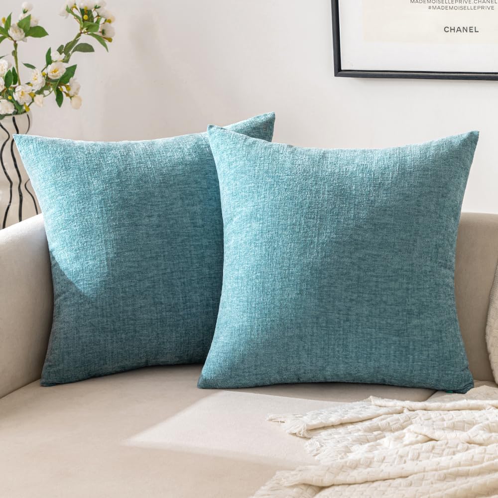 Chenille Boho Beige Throw Pillow Cover — 18" — Smoke Blue