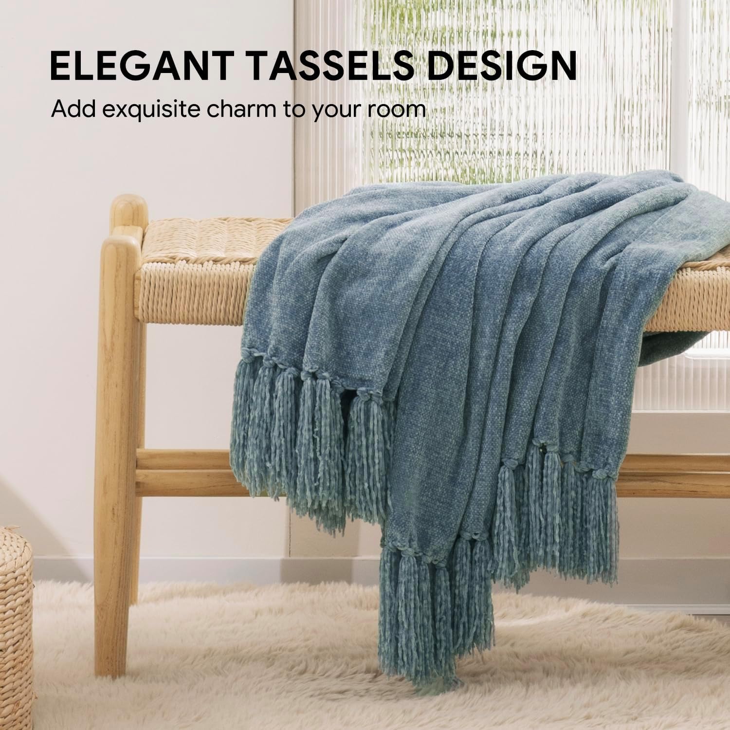 Chenille Boho Beige Throw Pillow — 50" - View 2