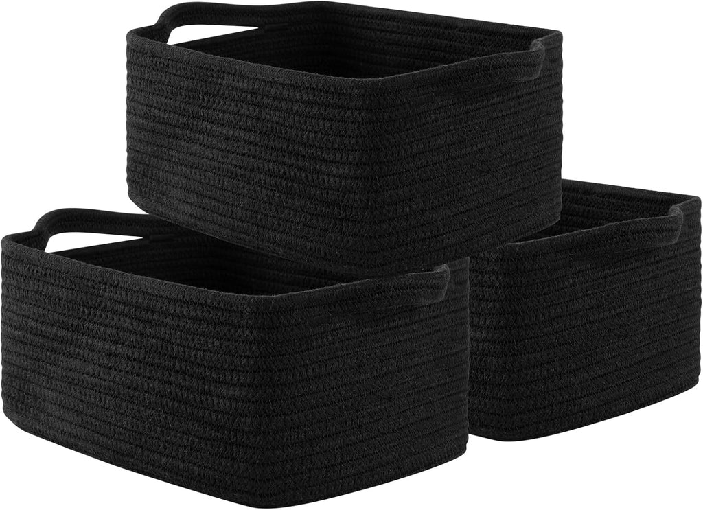 Boho Black Woven Basket — Set of 3 — Black