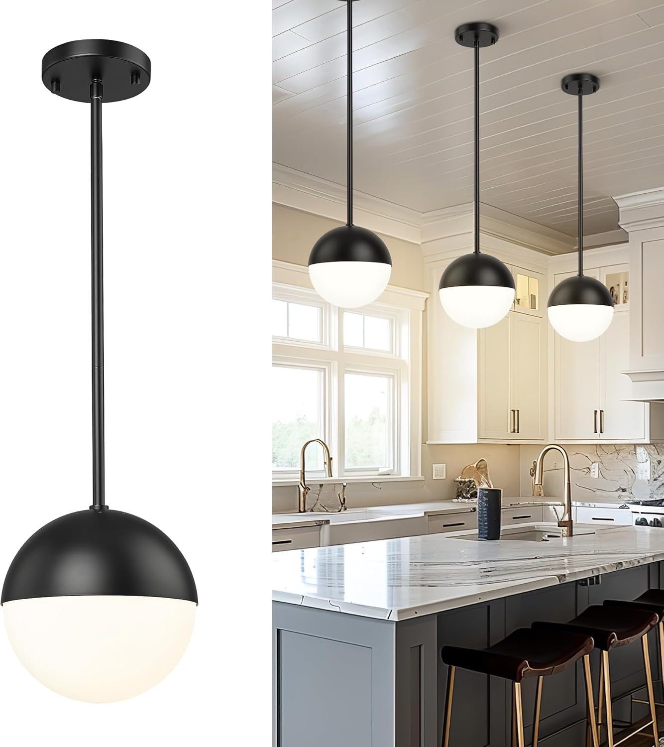 Adjustable Luxe Black Pendant Light — 6" — Black