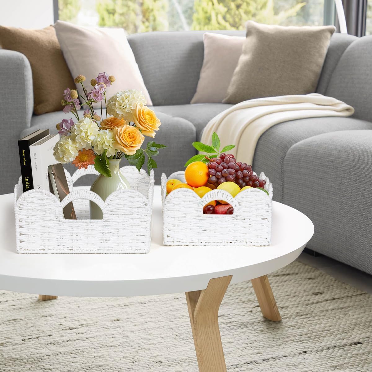 Handwoven Boho White Storage Basket - View 7