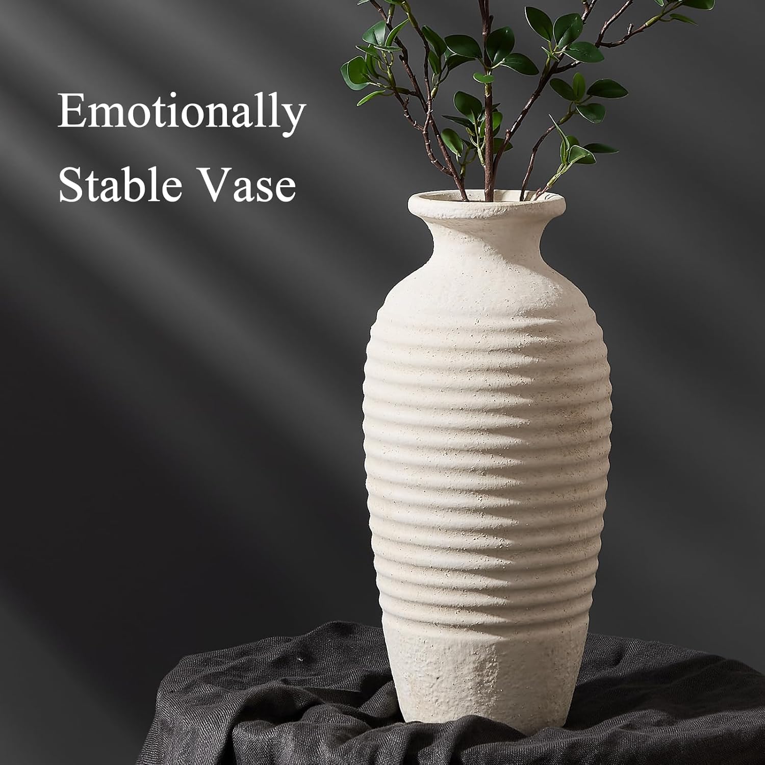 Vintage Farmhouse Beige Vase — 14.4" - View 3