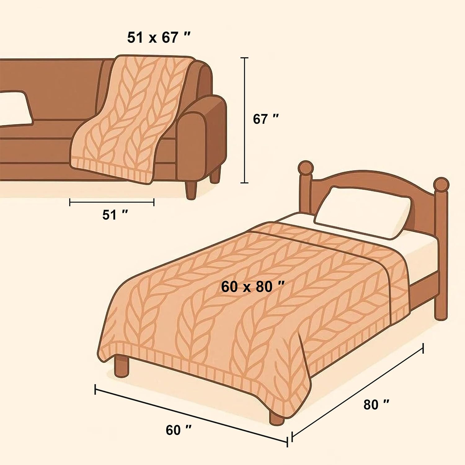 Knit Beige Throw Pillow — 51" - View 6