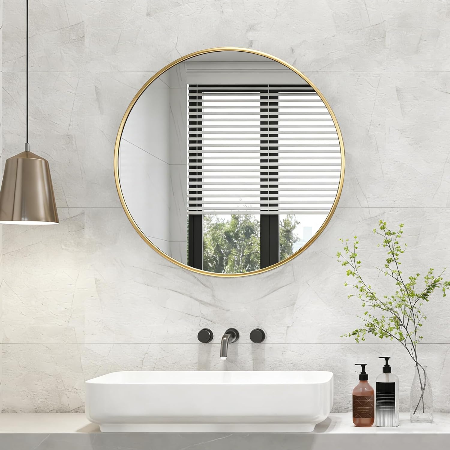 Round Luxe Beige Wall Mirror — 30" - View 7