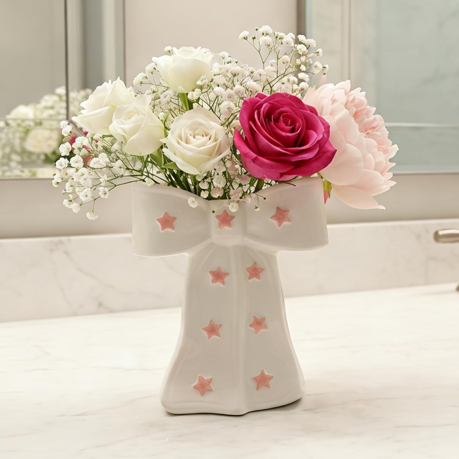 Boho Beige Flower Vase — 3" — Pink 3