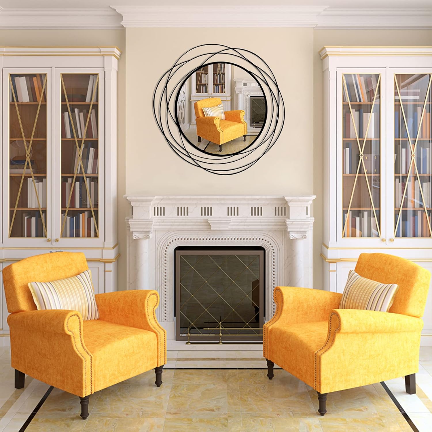 Round Modern Black Wall Mirror — 26.8" - View 5