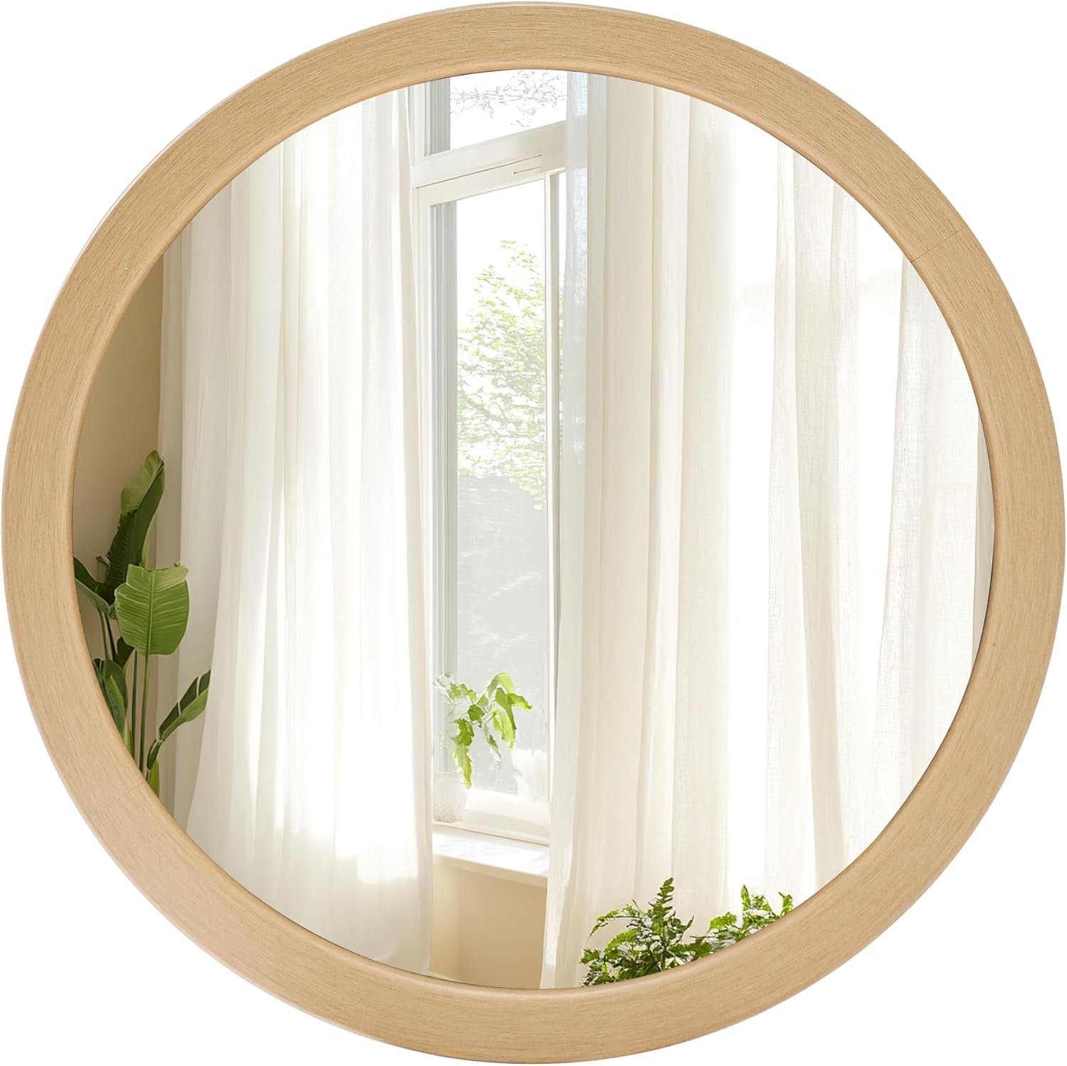 Round Farmhouse Beige Wall Mirror — 24" — 30"L x 30"W