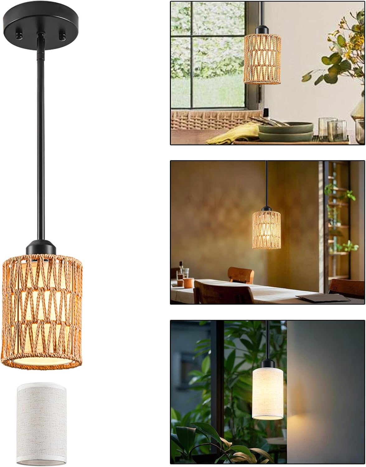 Adjustable Boho Metal Pendant Light — 4.8" — 4.8"W x 52"H (1 PACK)