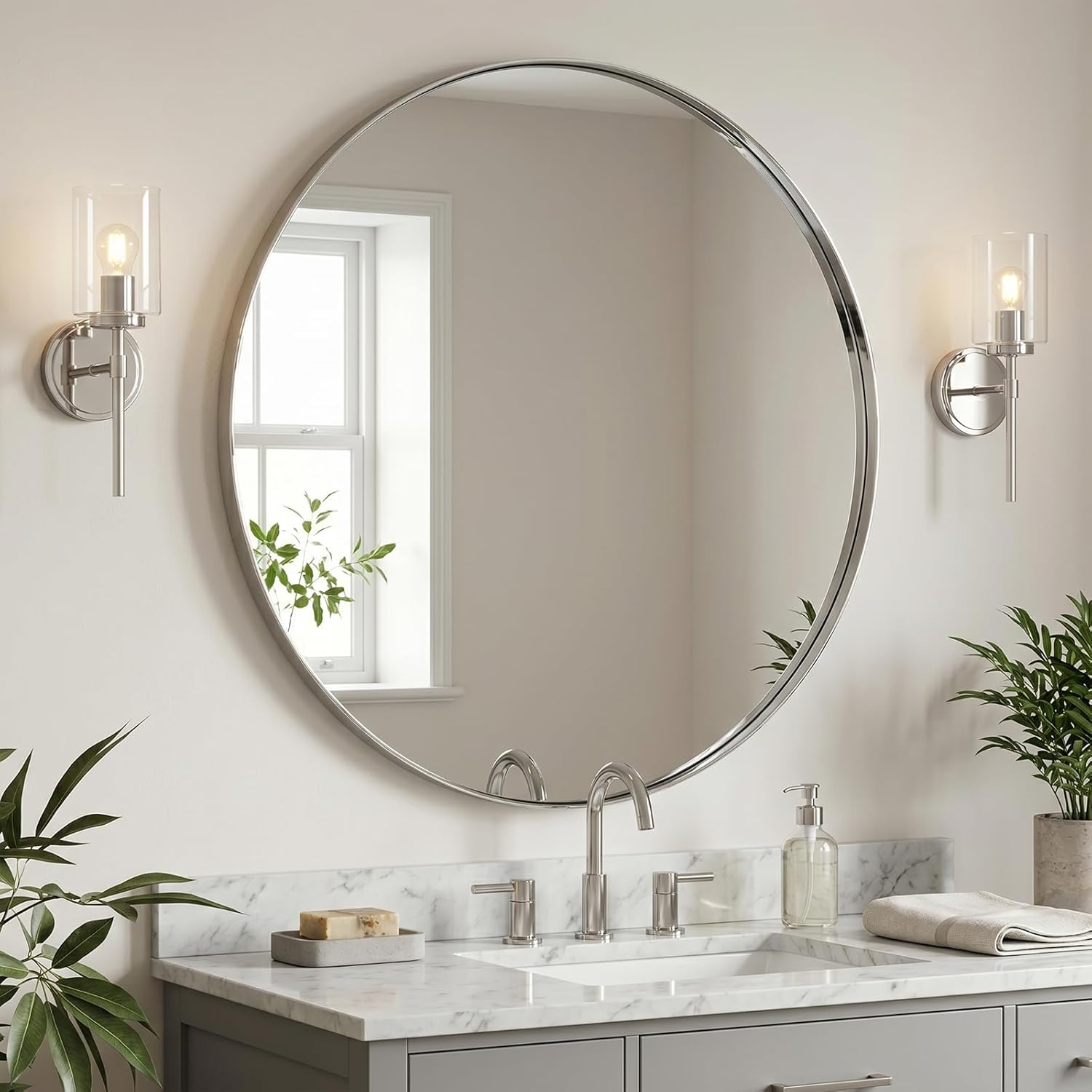 Luxe Black Round Mirror — 1" — Chrome