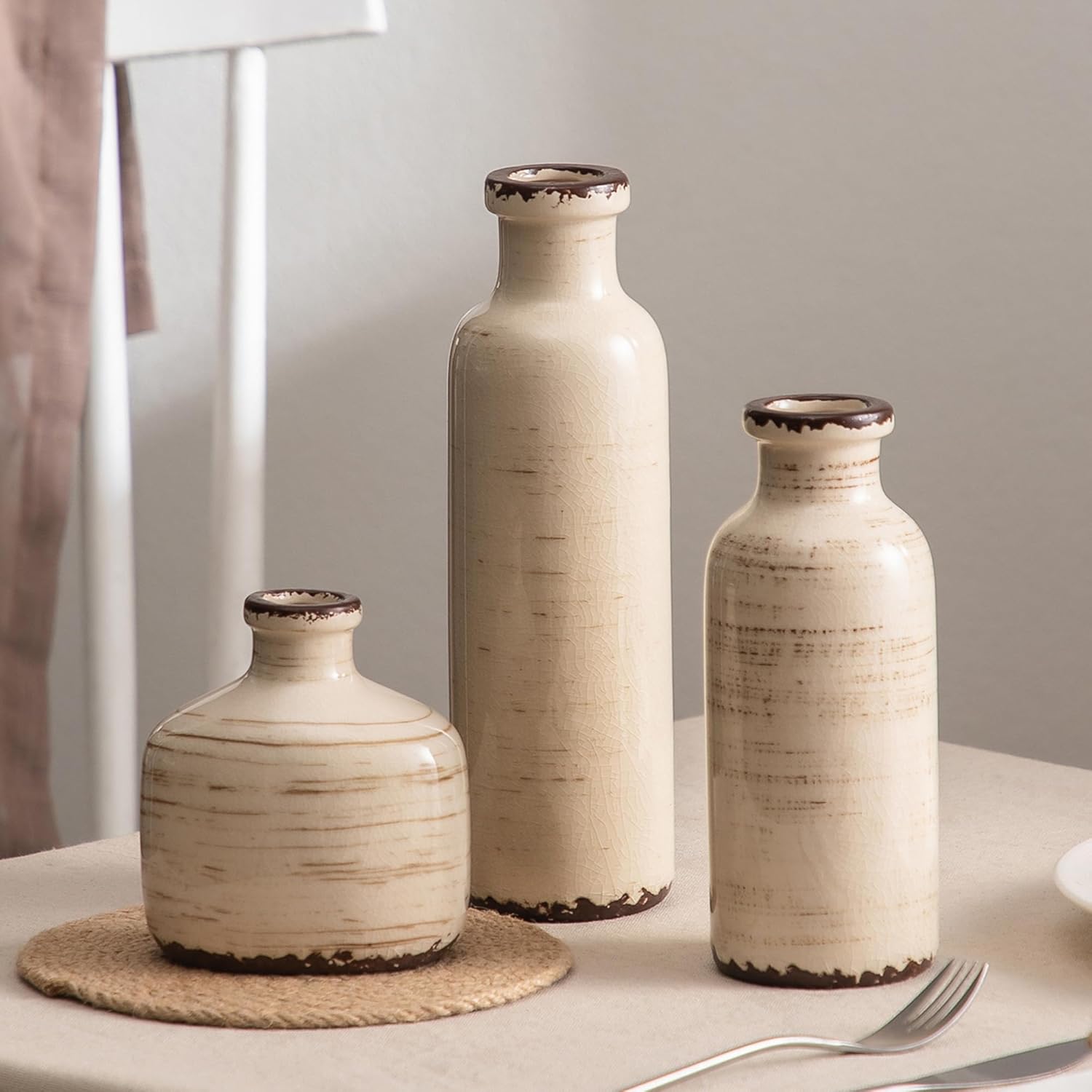 Round Farmhouse Blue Vase Set — Set of 3 — 202-2