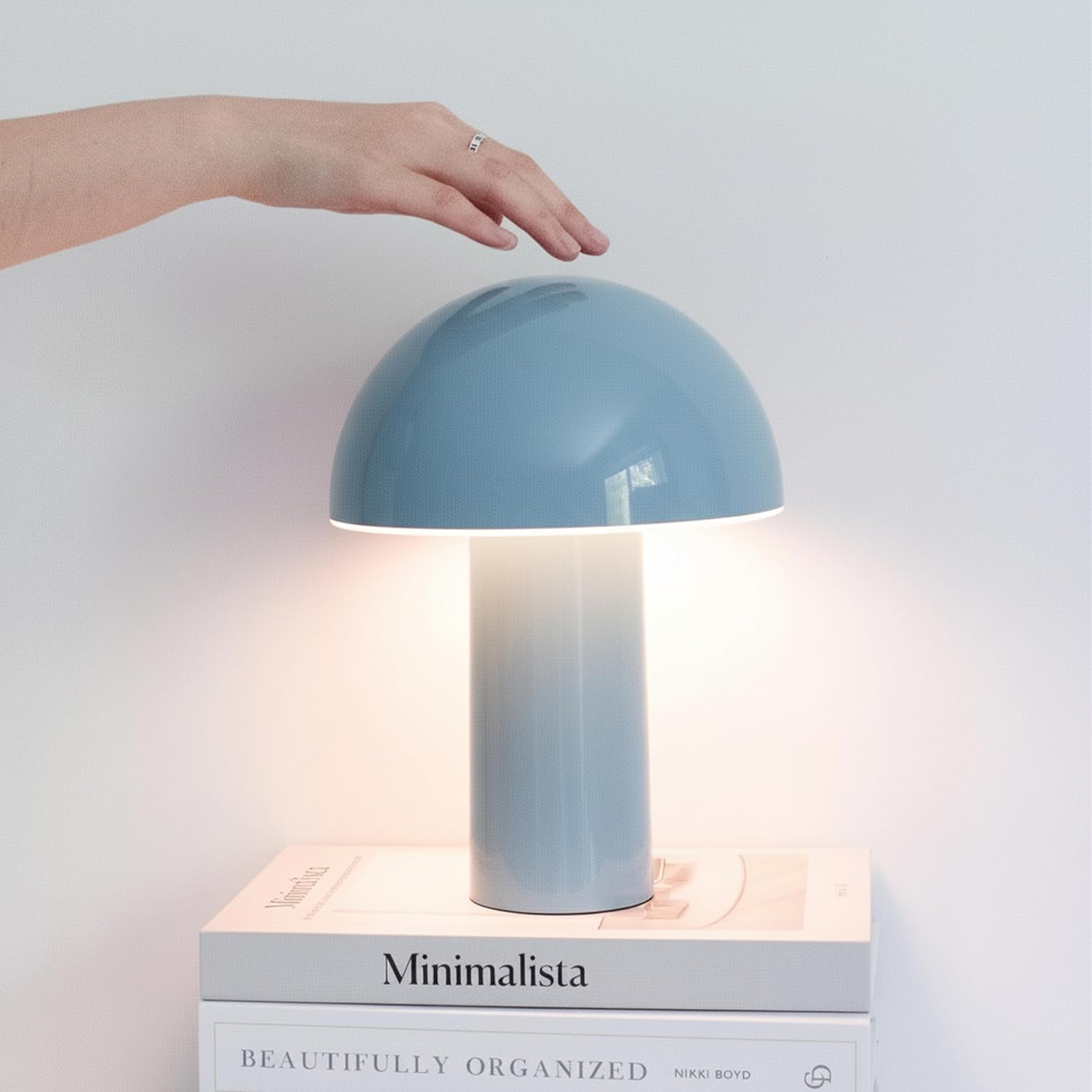 Cordless Modern Beige Table Lamp — 10" — Light Blue