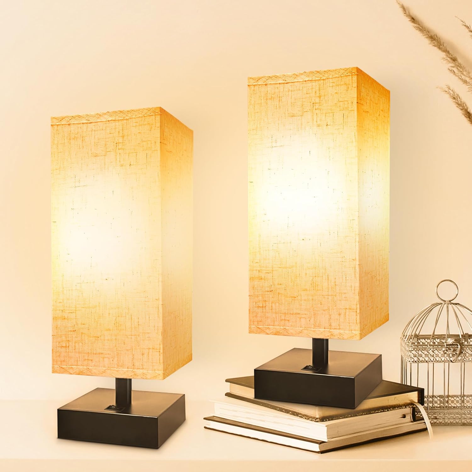 Round Modern Grey Bedside Lamp — 8" — 2 Pack