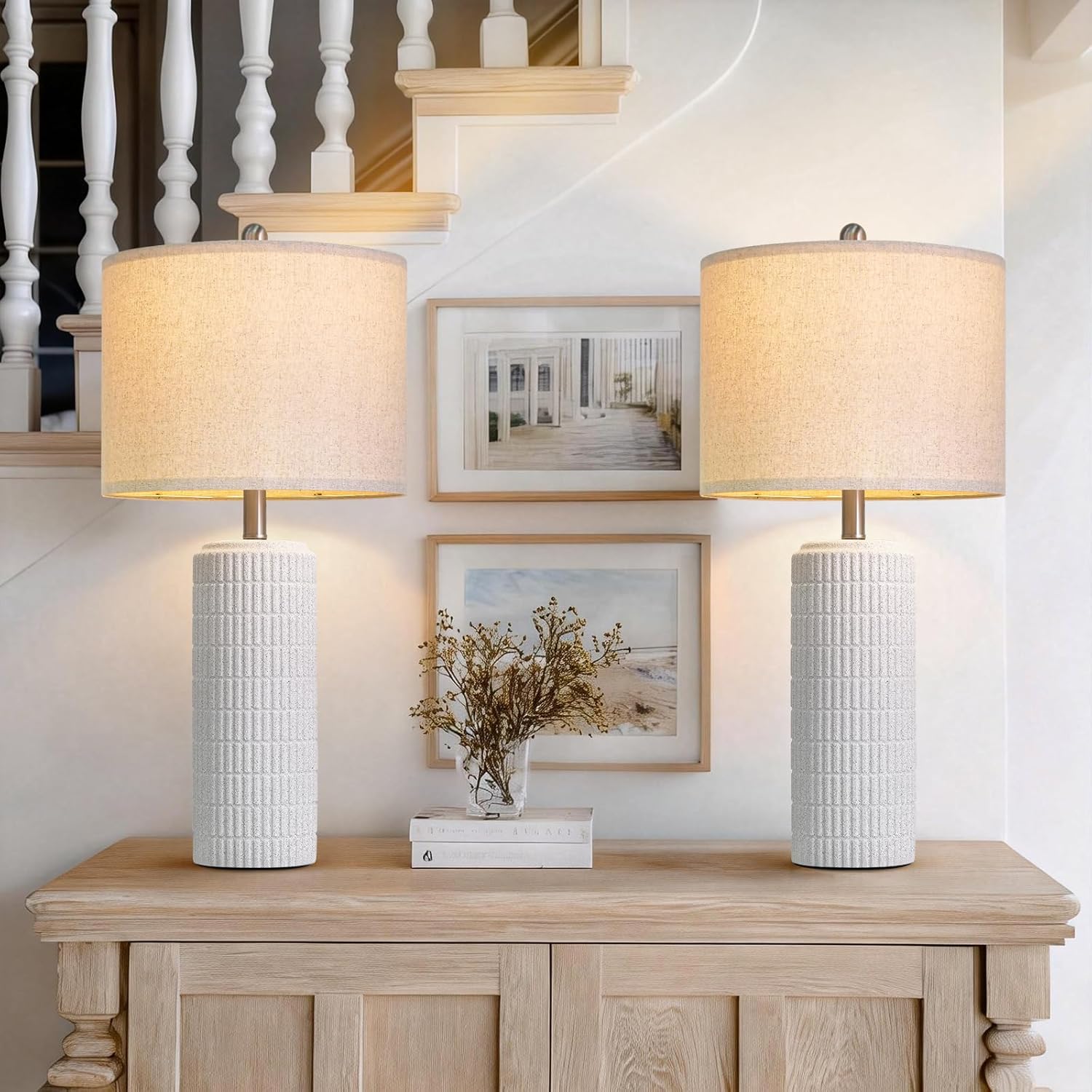 Modern Beige Desk Lamp — 23" — Frosted White - 27.5'' Ceramic Lamps