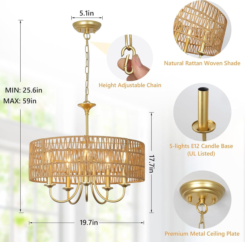 Boho Black Chandelier — 5-Light - View 4