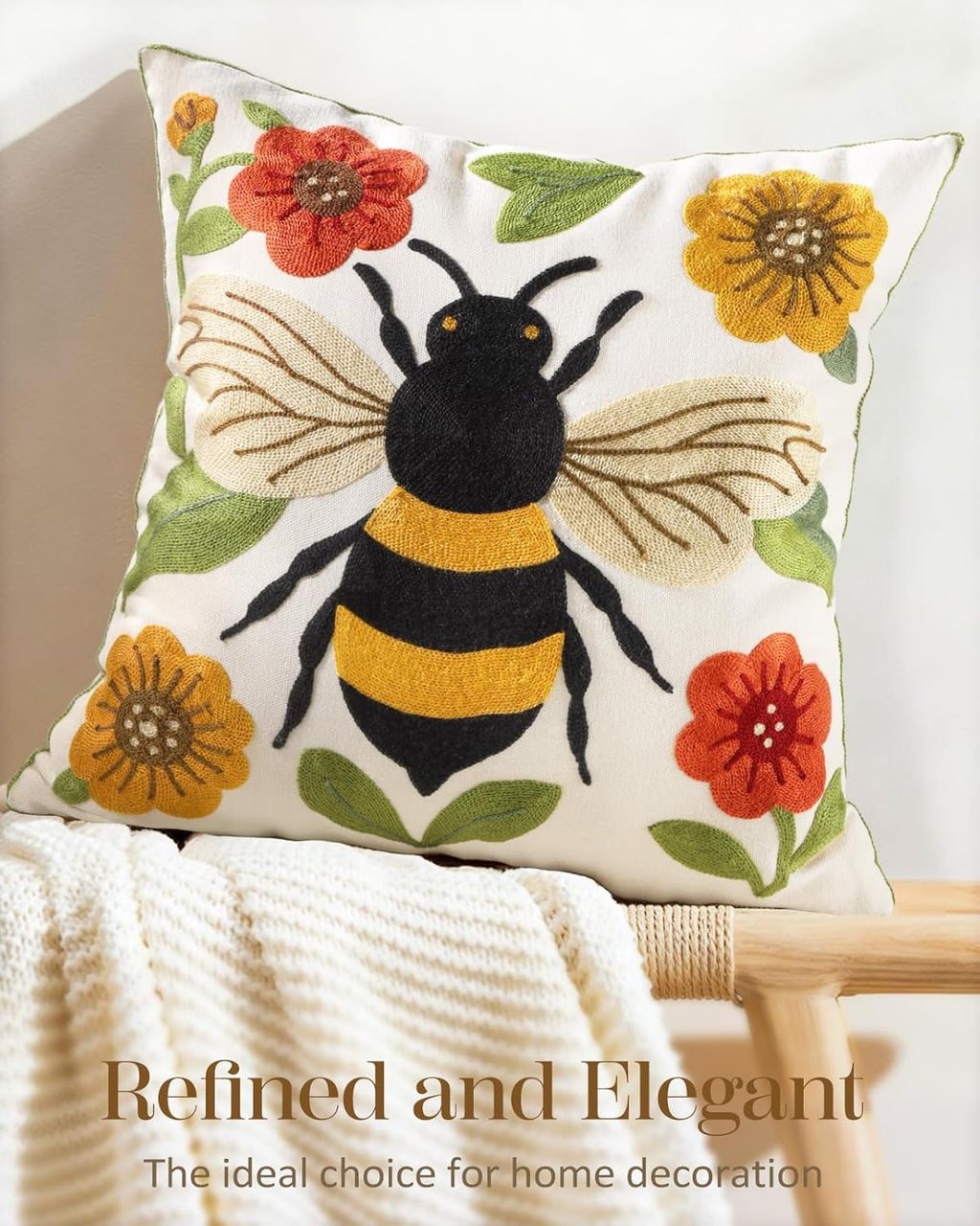 Embroidered Boho Fabric Throw Pillow Cover — 18" - View 5