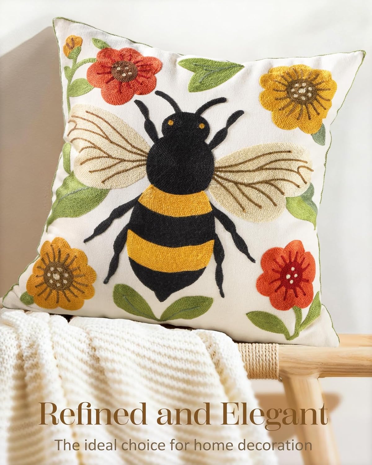 Embroidered Boho Fabric Throw Pillow Cover — 18" - View 5