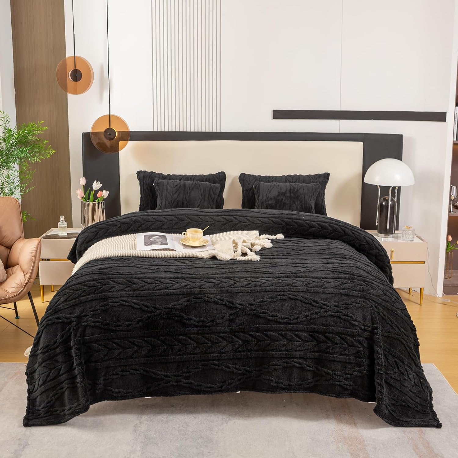 Beige Throw Pillow — 50" — Black-(without Pillows)