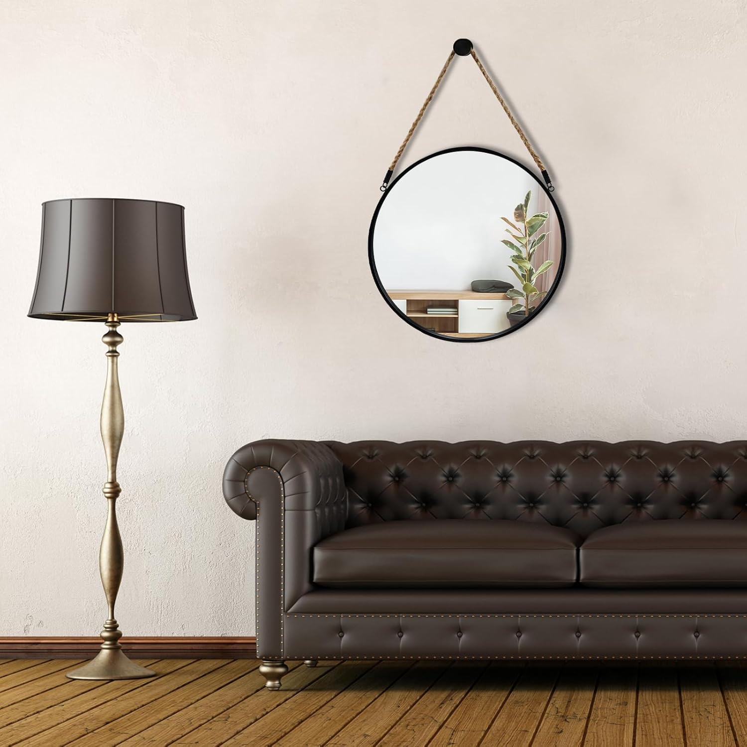 Round Farmhouse Beige Wall Mirror — 15" - View 3