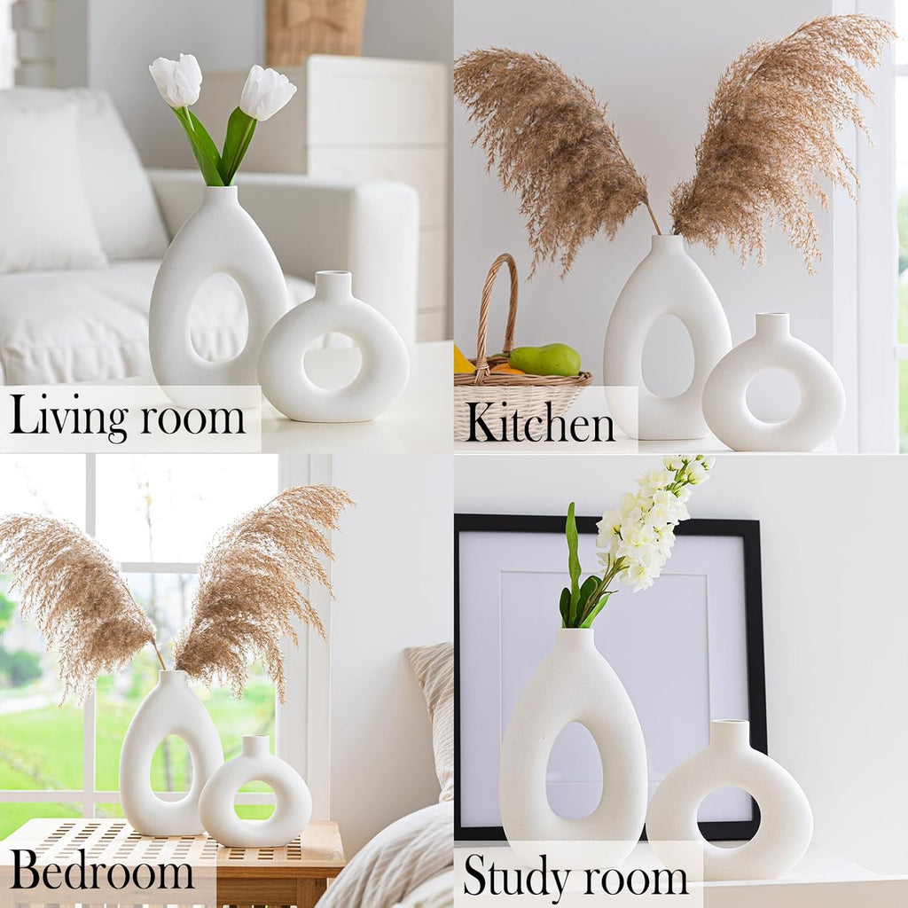 Round Boho White Flower Vase — Set of 2 - View 7