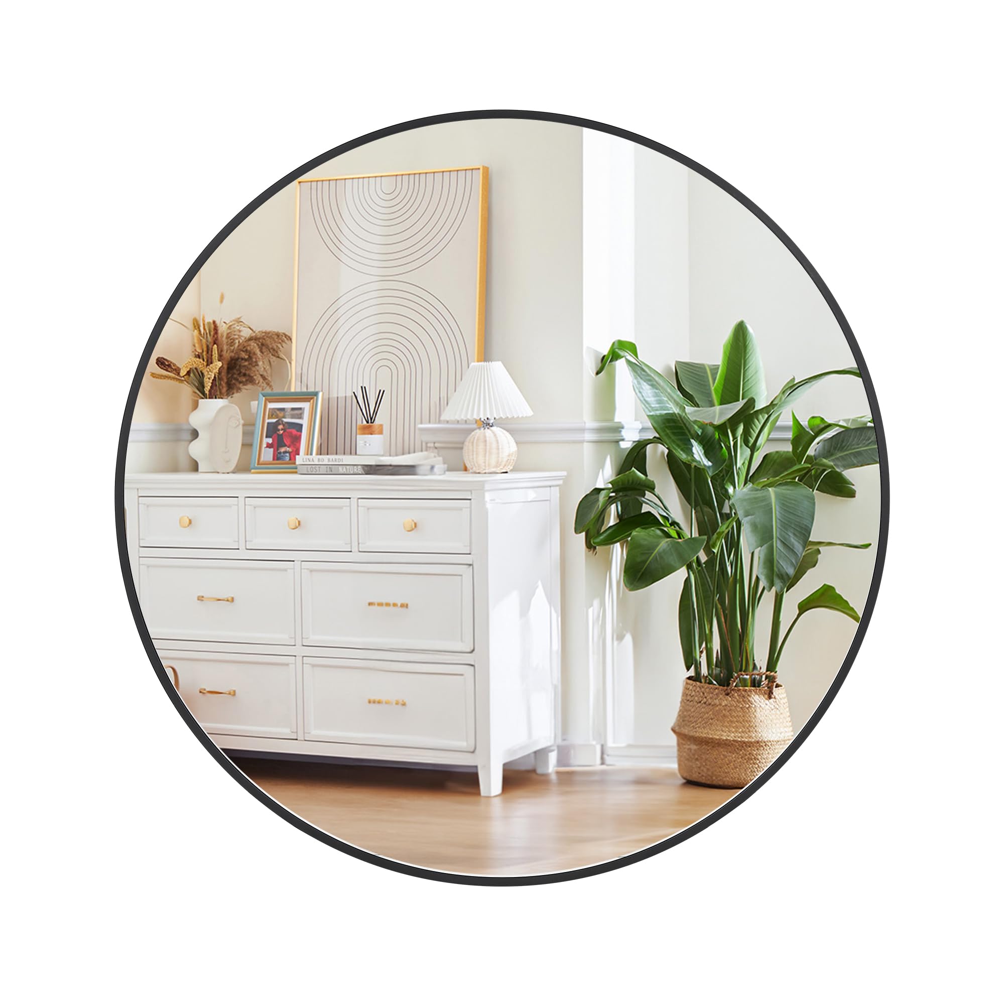 Round Black Wall Mirror — 30"