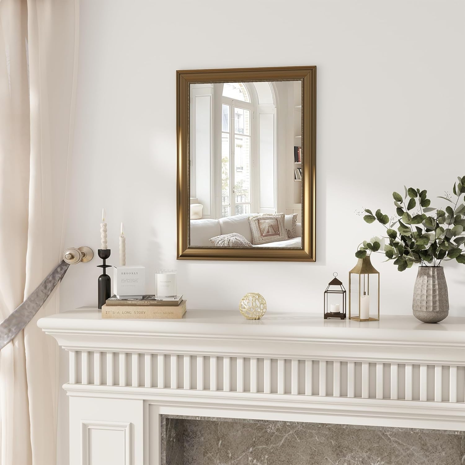Rectangular Beige Wall Mirror — 36" — Rectangle - Gold