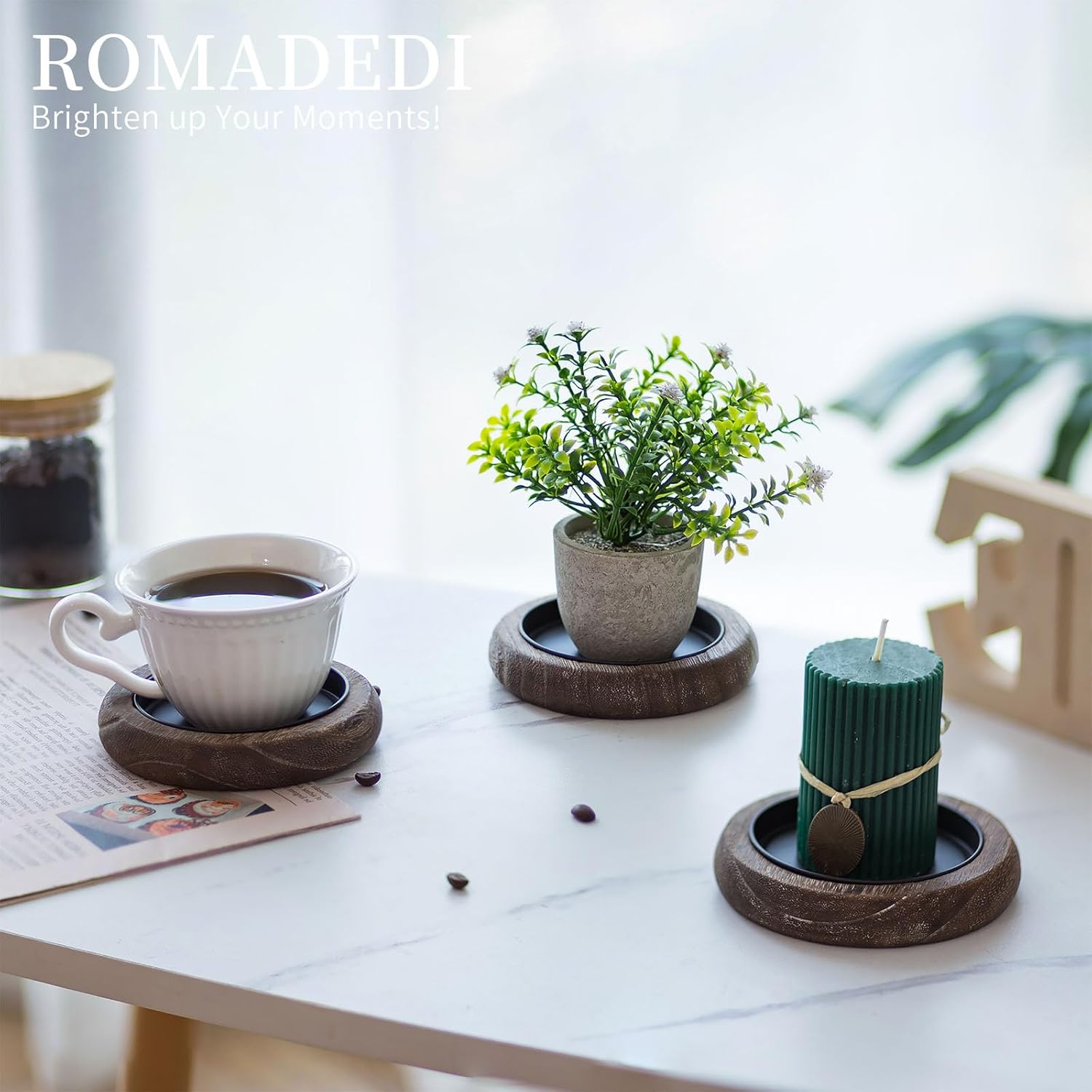 Round Farmhouse Brown Pillar Candle — Set of 2 - View 3