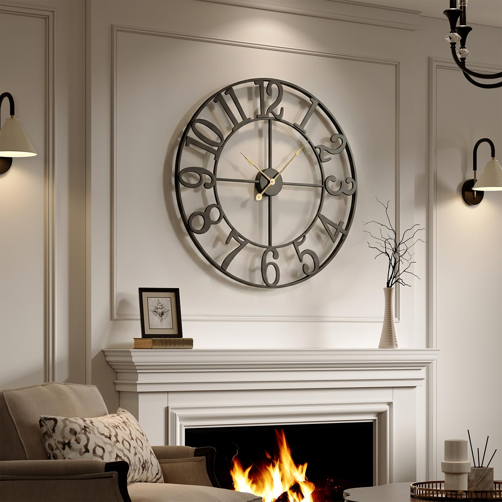 Battery-Operated Modern Black Wall Clock — 30"