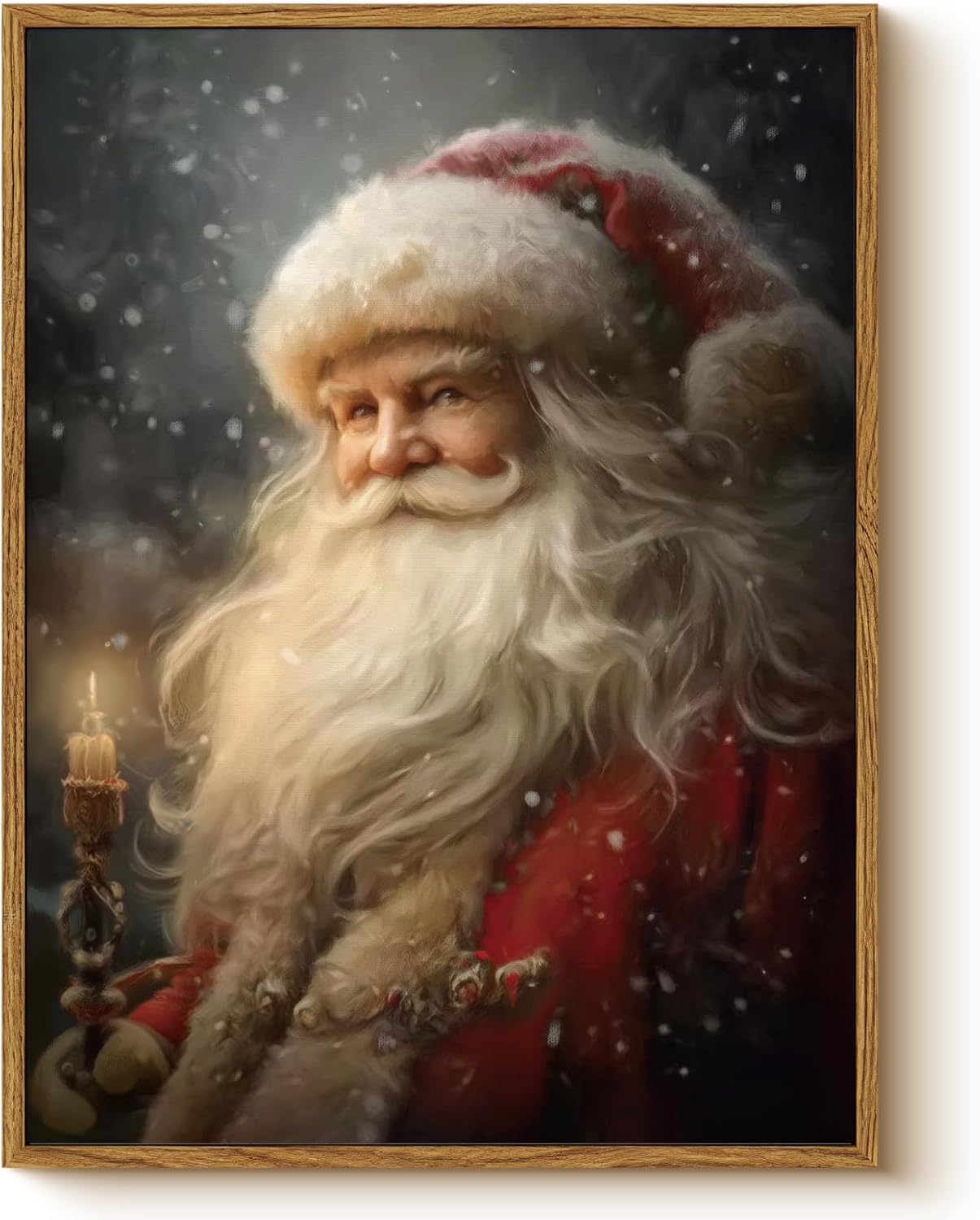 Framed Farmhouse White Wall Art — 16" — Snow and Santa Claus