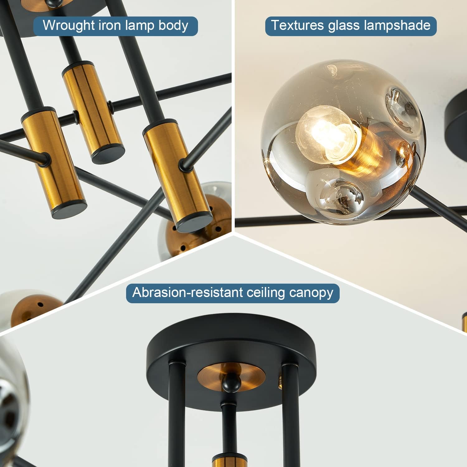 Vintage Farmhouse Black Chandelier — 6-Light - View 3