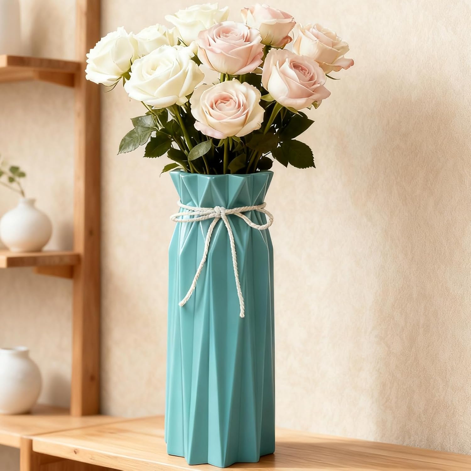 Farmhouse Blue Flower Vase — 9.5" — #a 9.5" Tall Blue Vases for Living Room Decor
