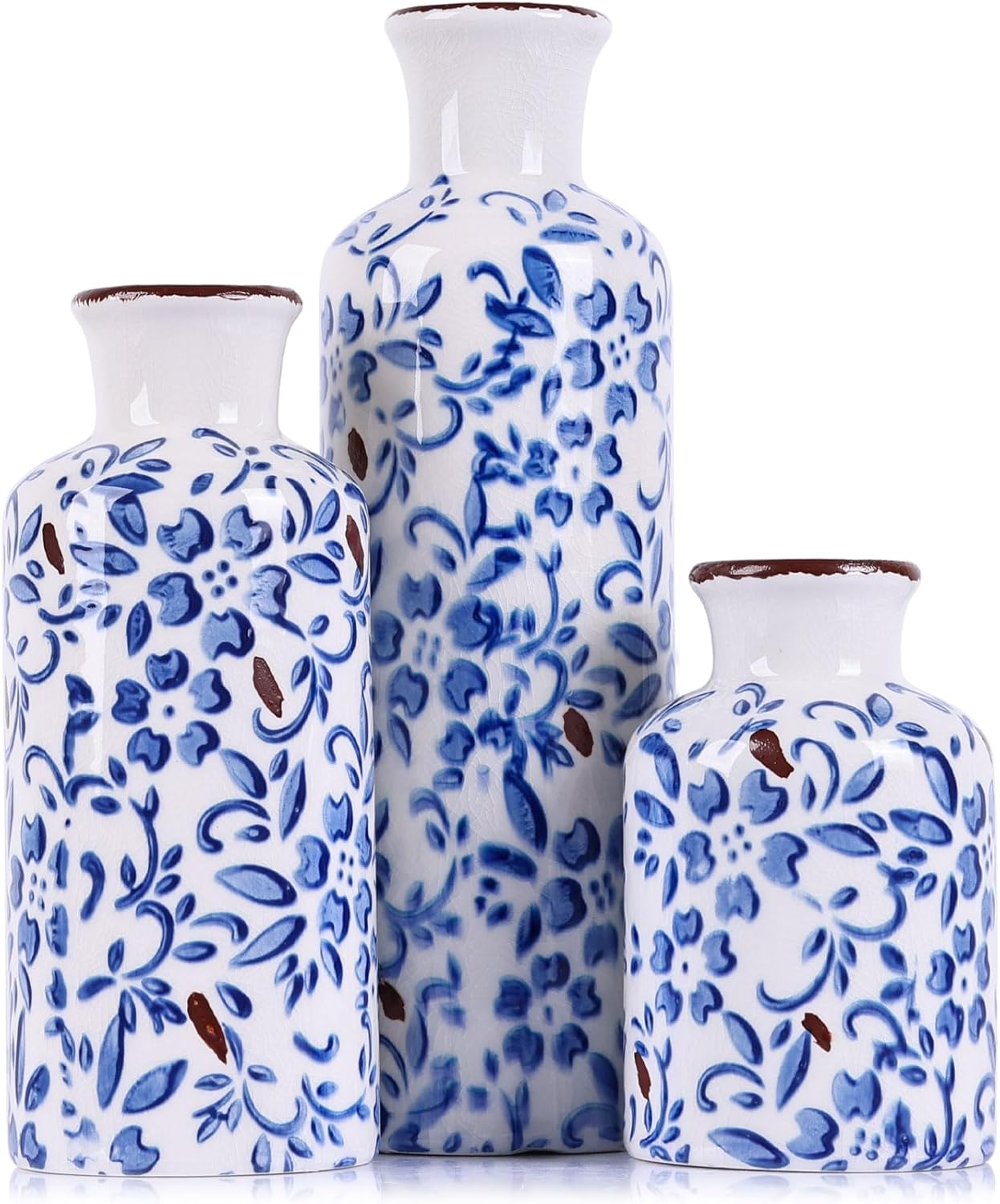 Farmhouse Beige Flower Vase — Blue Floral
