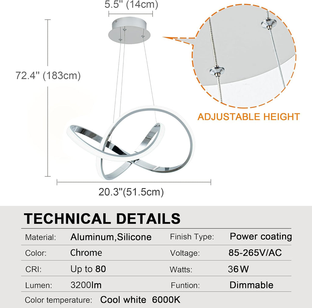 Dimmable Modern Black Chandelier — 7" - View 7