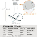 Dimmable Modern Black Chandelier — 7" - View 7