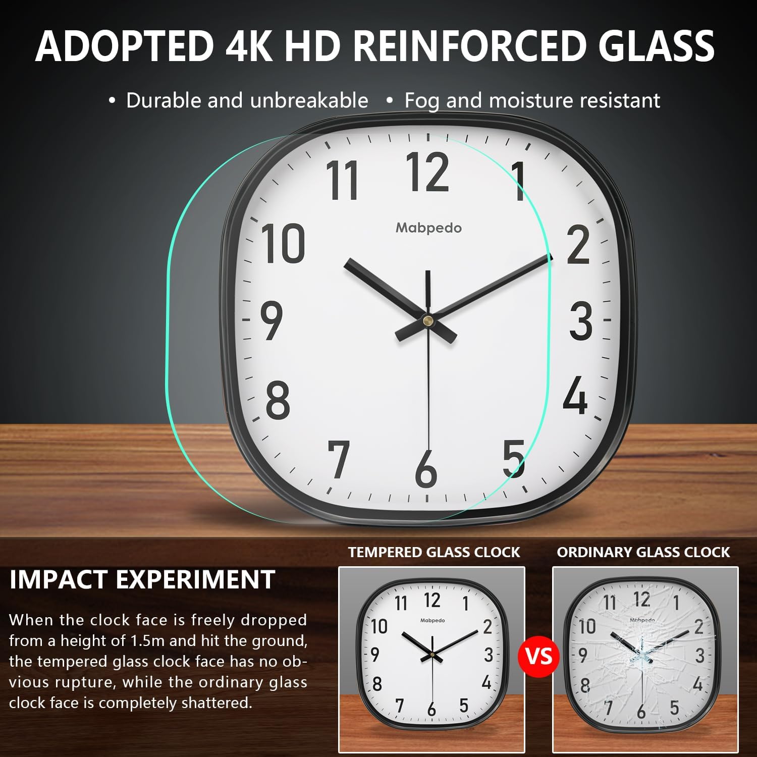 Battery Operated Black Wall Clock — 8" - View 5