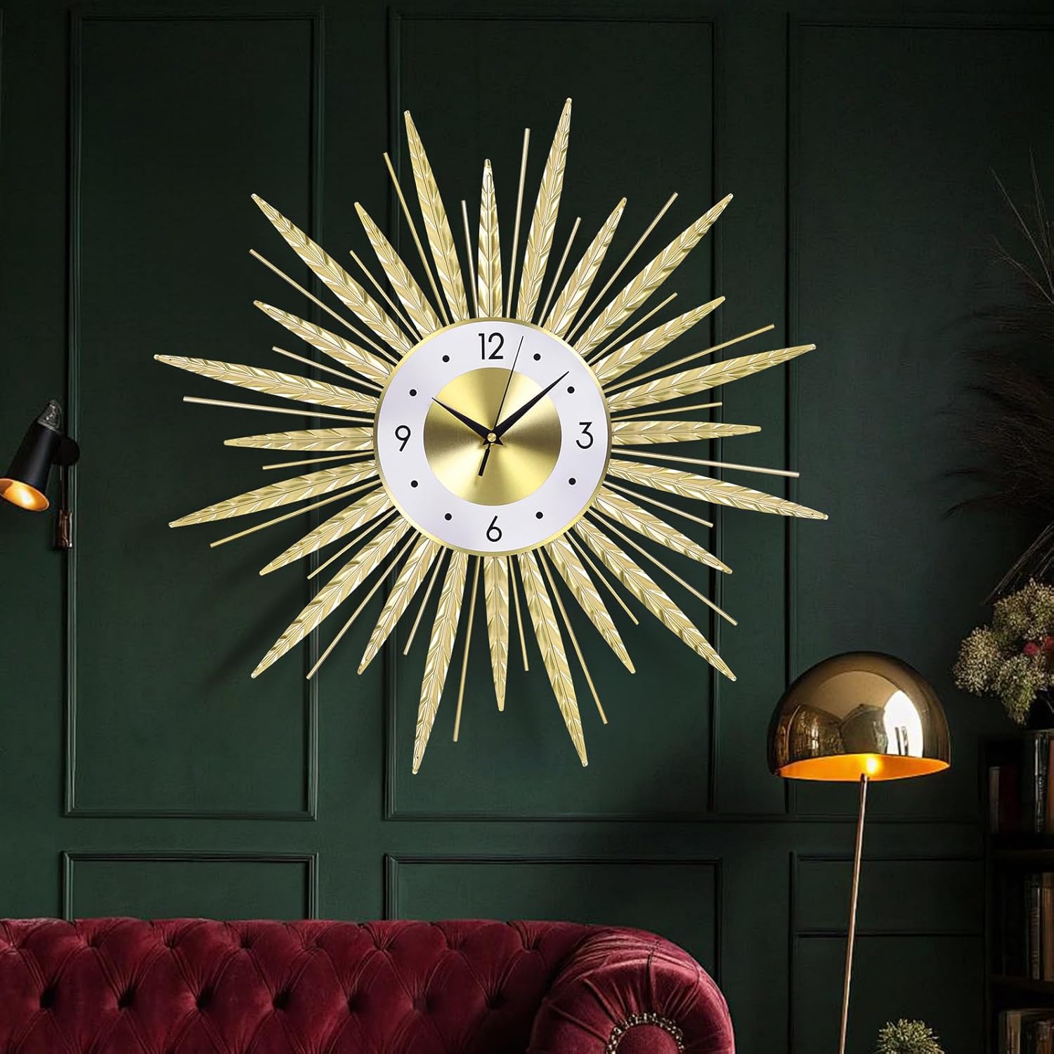 Modern Black Wall Clock — 27" — Gold Starburst 2