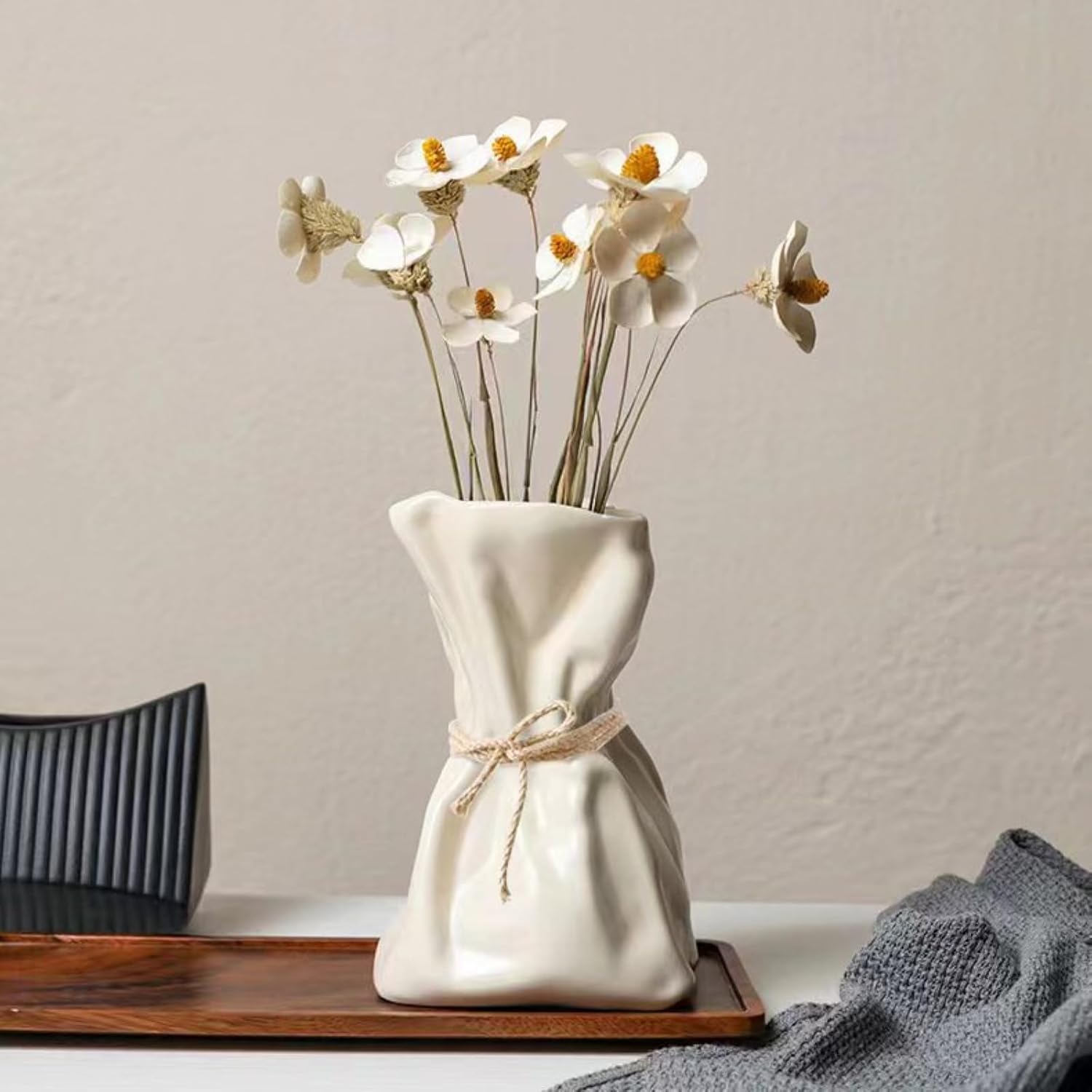 Modern Beige Flower Vase — 6" — Cream Ceramic