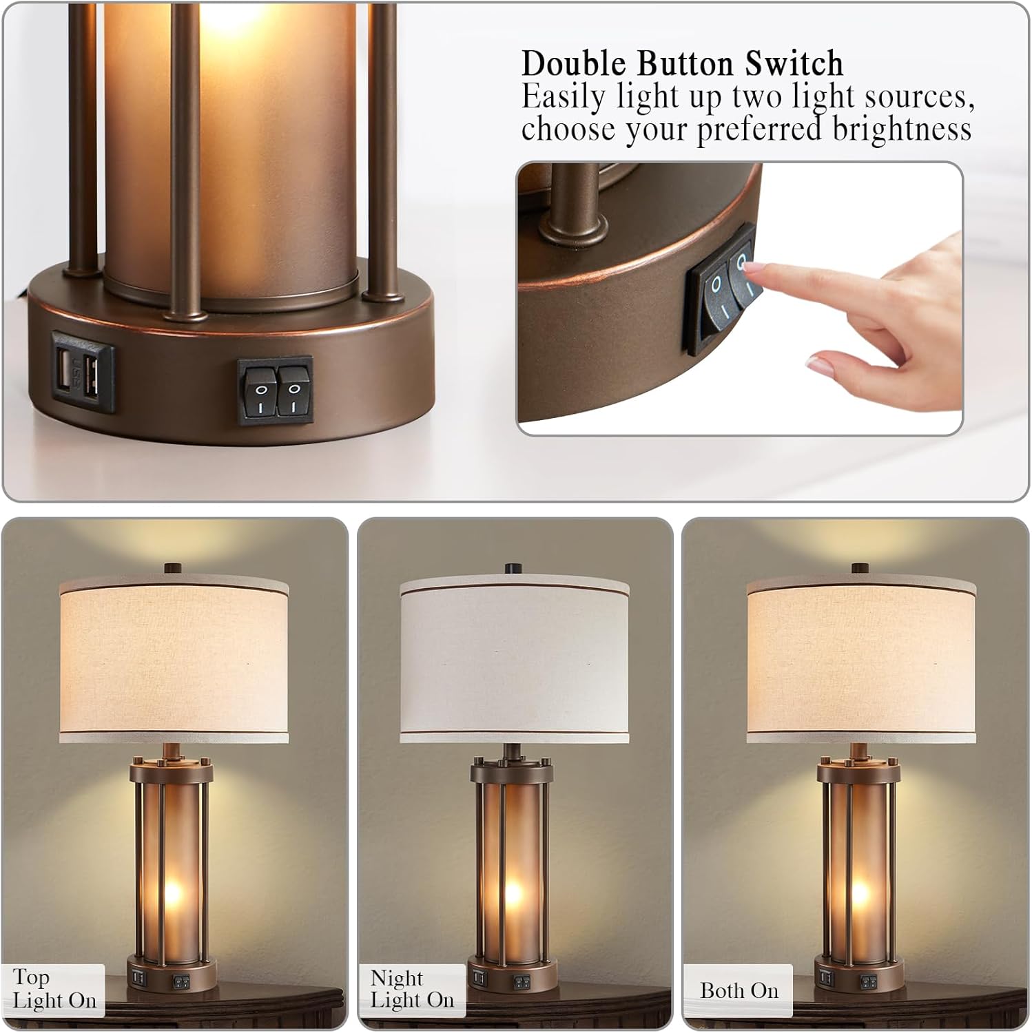 USB Charging Farmhouse Black Desk Lamp - View 3