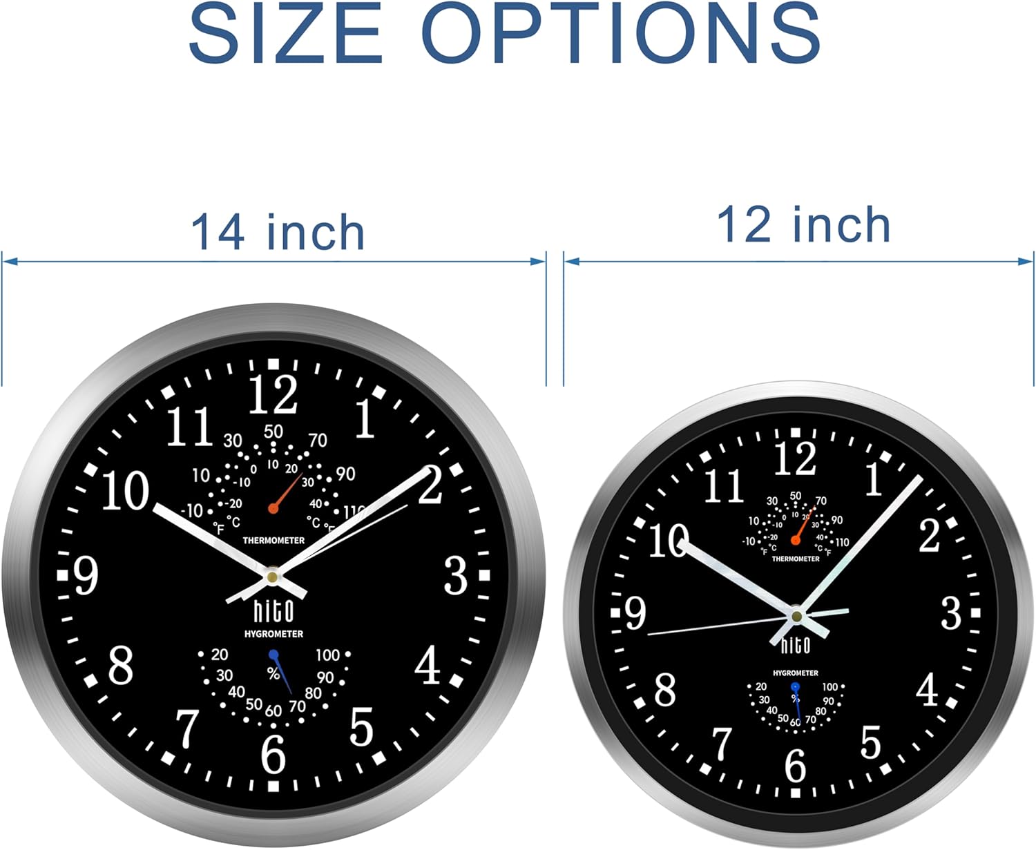 Battery Operated Black Wall Clock — 14" - View 3