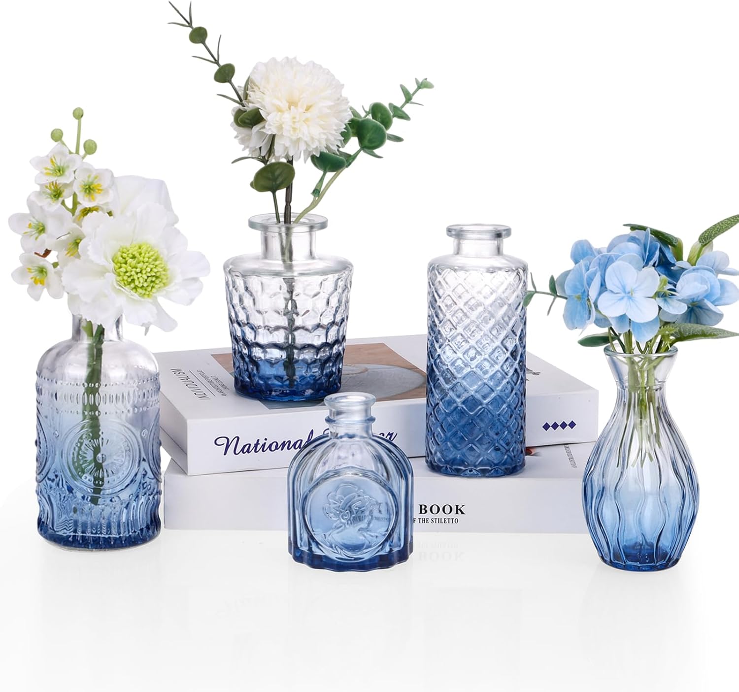 Vintage Blue Flower Vase — Set of 5 — Blue