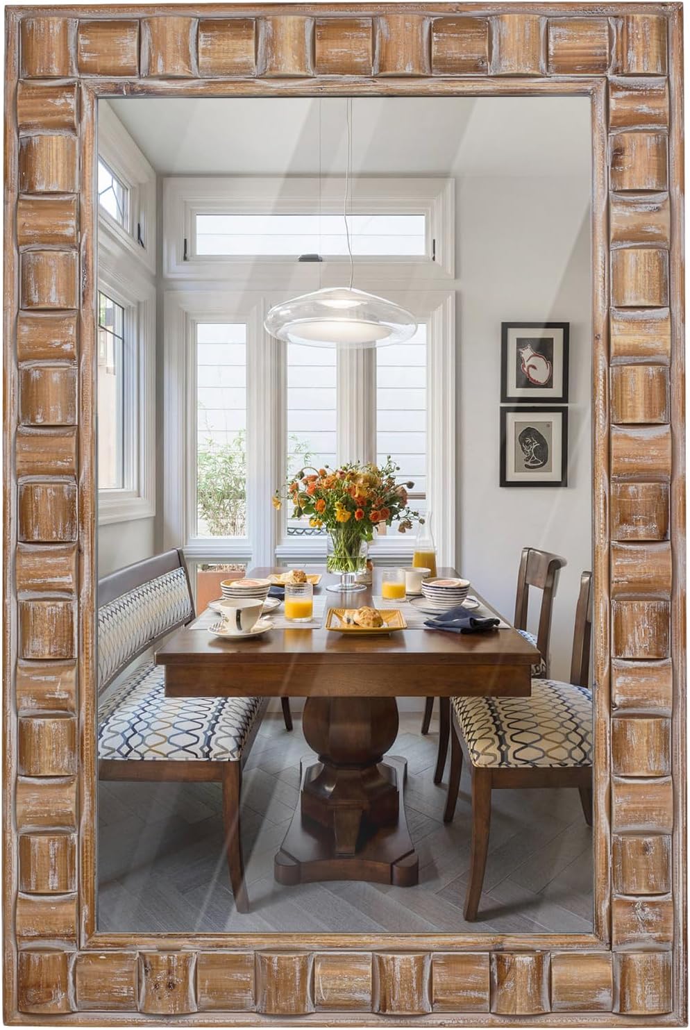 Round Beige Wall Mirror — 30" — C - Rectangle - 36x24 in