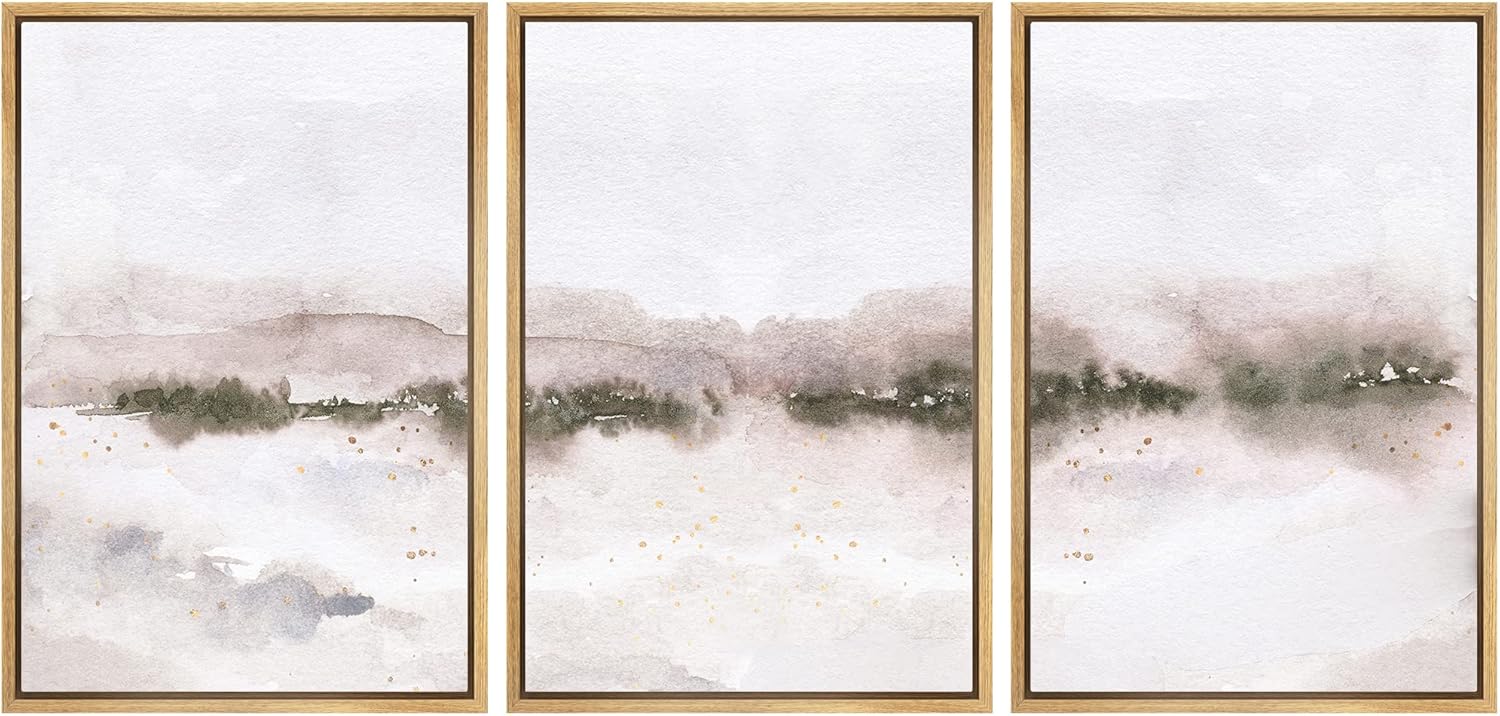 Framed Modern Fabric Wall Art — 24" — 24"x36"x3 Panels Natural