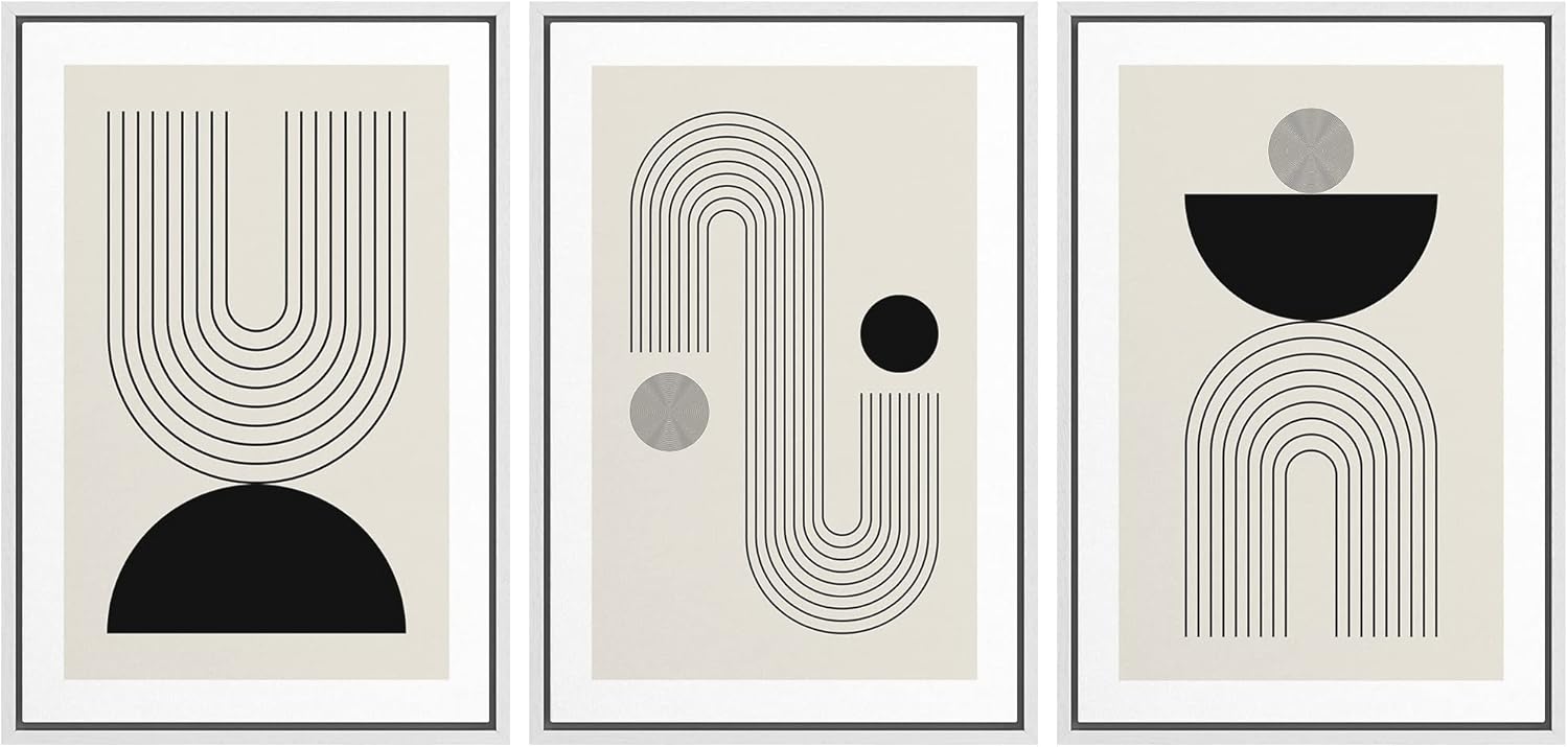 Mid-Century Framed Wall Art — 24" — 16" x 24" x 3 Panels WHITE